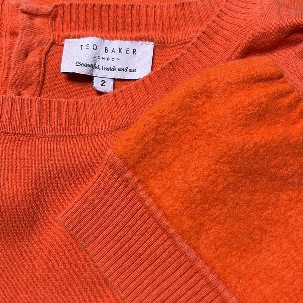 Ted Baker Crewneck Pullover with Felted Short Sleeves and Back Button Detail